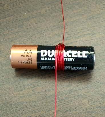 Coil of wire on the AA battery